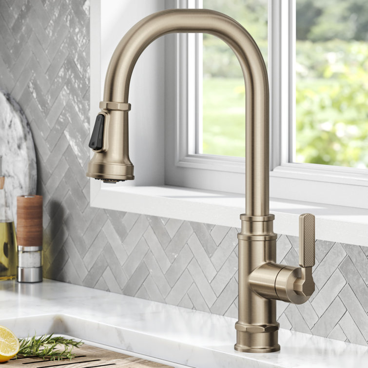 Antique Bronze Industrial Pull-Down Kitchen Faucet with Spray