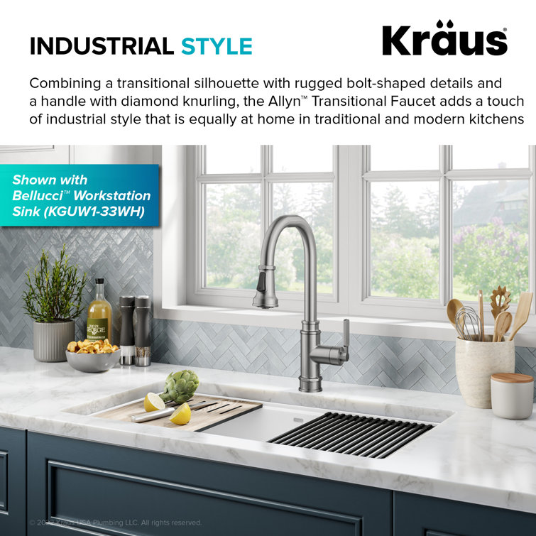 Allyn Spot-Free Stainless Steel Pull-Down Single Handle Kitchen Faucet