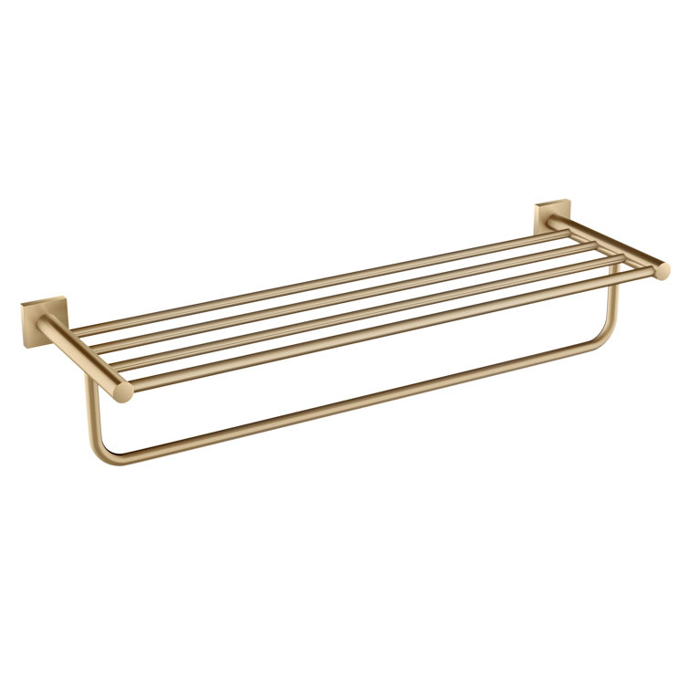 Brushed Gold Wall Mounted Towel Rack with Shelf
