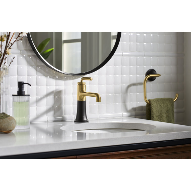 Matte Black and Moderne Brass Single-Handle Bathroom Faucet