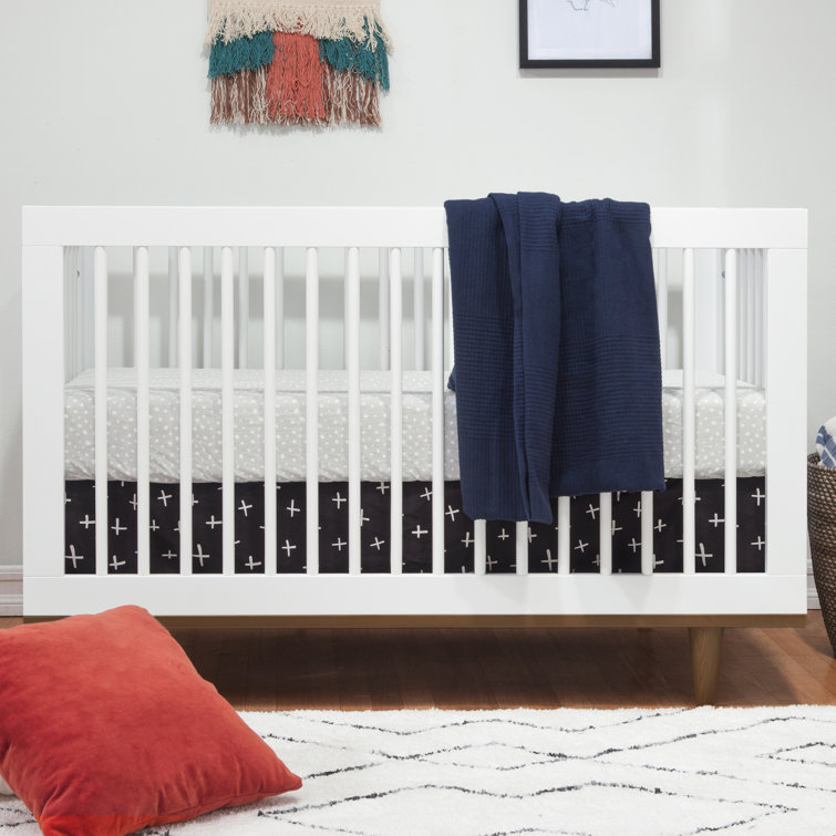 White and Walnut Mid-Century Modern Convertible Crib