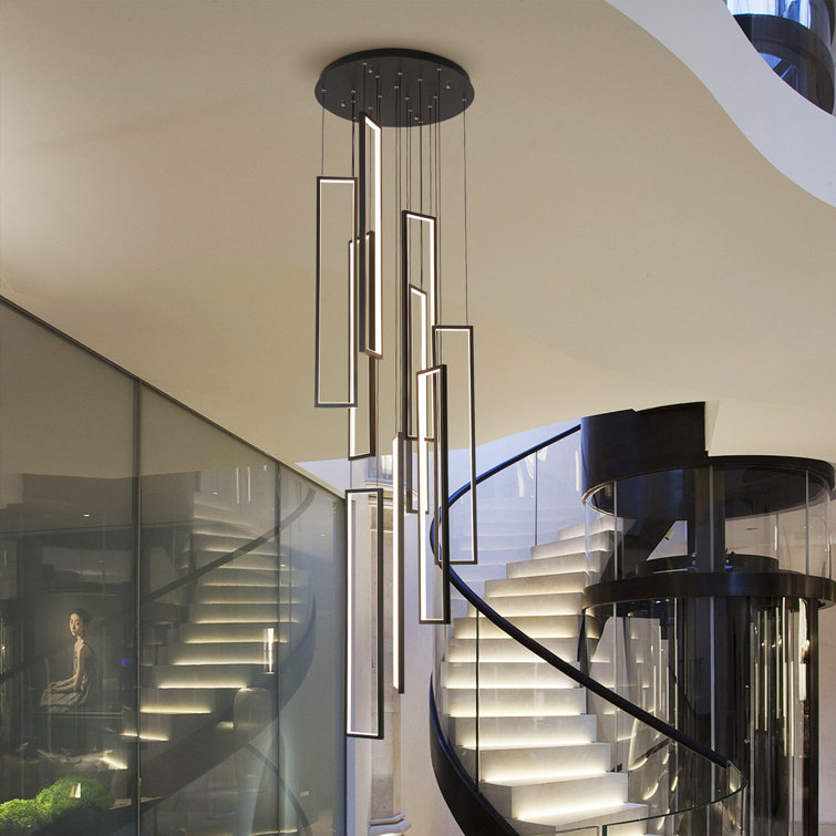 Large Black Aluminum Rectangle Cluster Chandelier Light