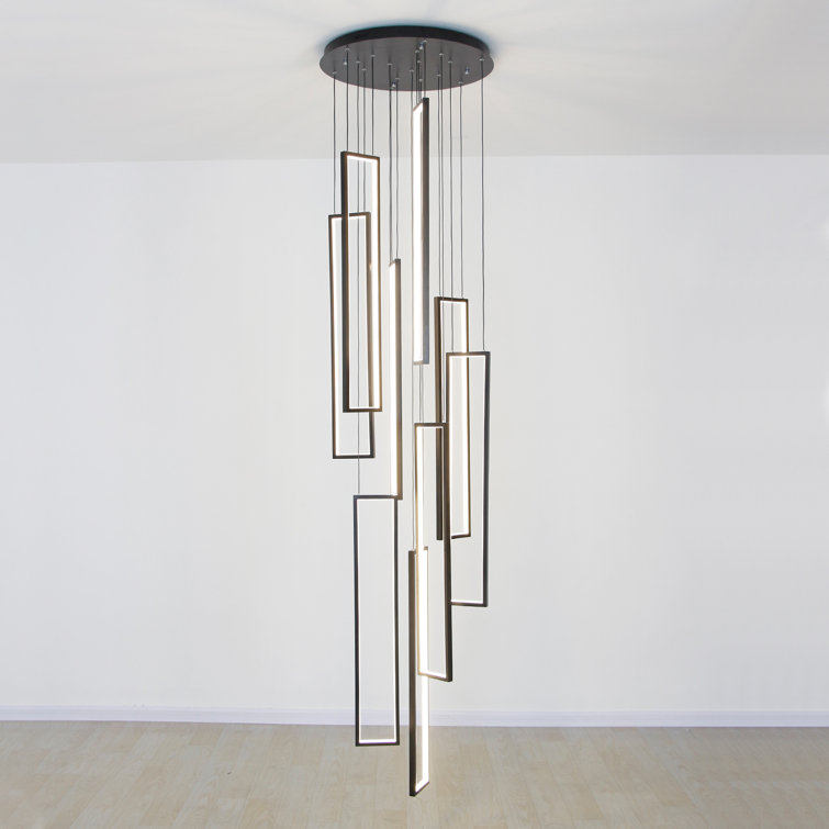 Large Black Aluminum Rectangle Cluster Chandelier Light