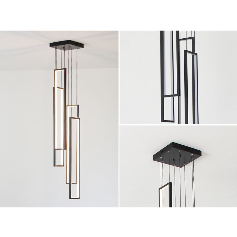 Modern Square Black Aluminum LED Chandelier with Dimmable Remote Control