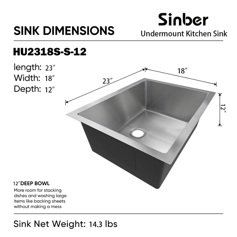 Sinber 23" Stainless Steel Drop-In Single Bowl Kitchen Sink