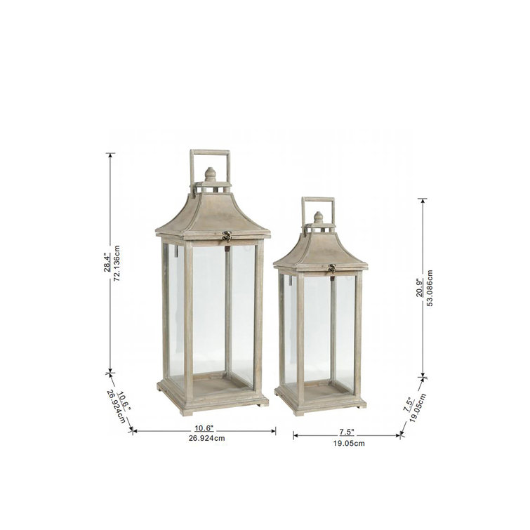 Tall Whitewood Hanging Garden Candle Lanterns, Set of 2