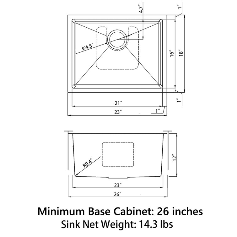 Sinber 23" Stainless Steel Drop-In Single Bowl Kitchen Sink