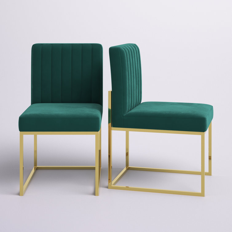 Luxe Emerald Green Velvet Side Chair with Gold Metal Frame