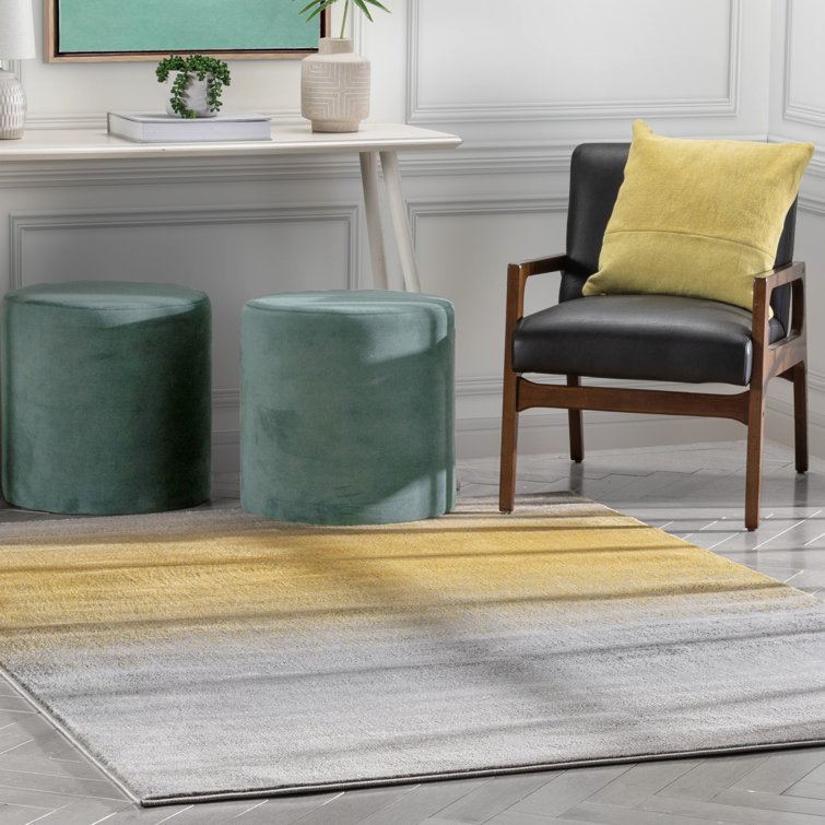 Yellow and Gray Synthetic Reversible Rectangular Area Rug