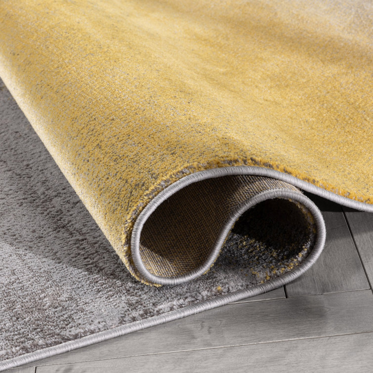 Yellow and Gray Synthetic Reversible Rectangular Area Rug