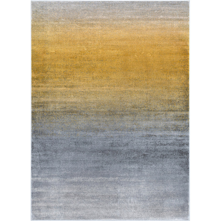 Yellow and Gray Synthetic Reversible Rectangular Area Rug