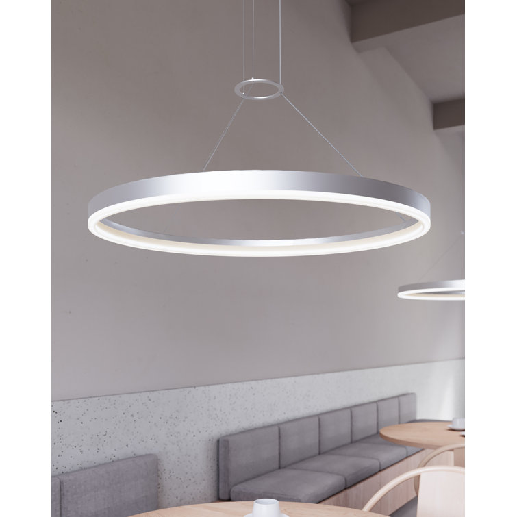 Bright Satin Aluminum LED Geometric Chandelier, 31.5" Indoor/Outdoor