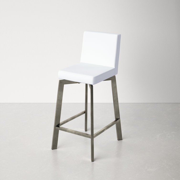White Faux Leather Swivel Bar Stool with Stainless Steel Frame