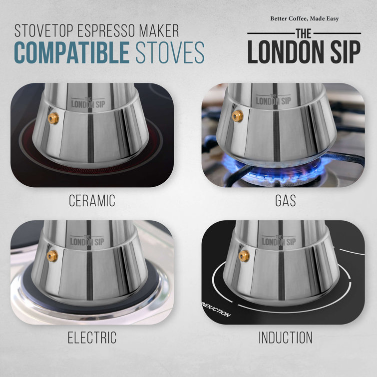 Copper and Stainless Steel 6-Cup Stovetop Espresso Maker