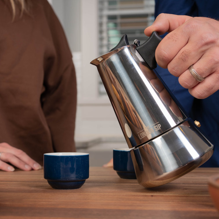 London Sip Silver Stainless Steel 3-Cup Stovetop Espresso Maker
