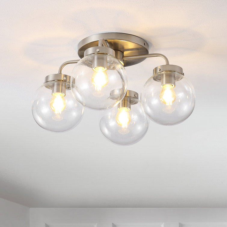 Nickel and Glass 4-Light LED Semi Flush Mount Fixture