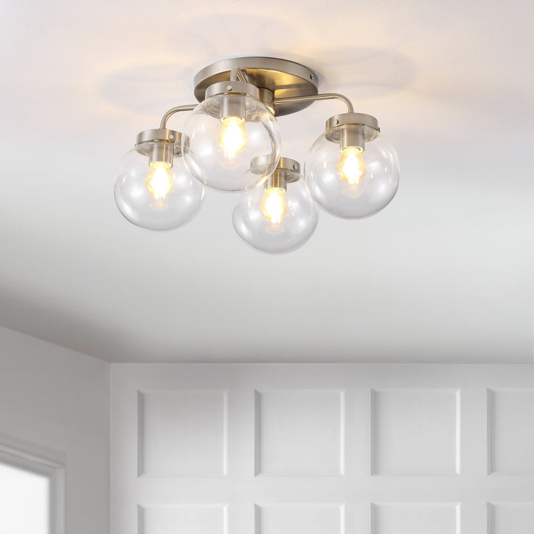 Nickel and Glass 4-Light LED Semi Flush Mount Fixture