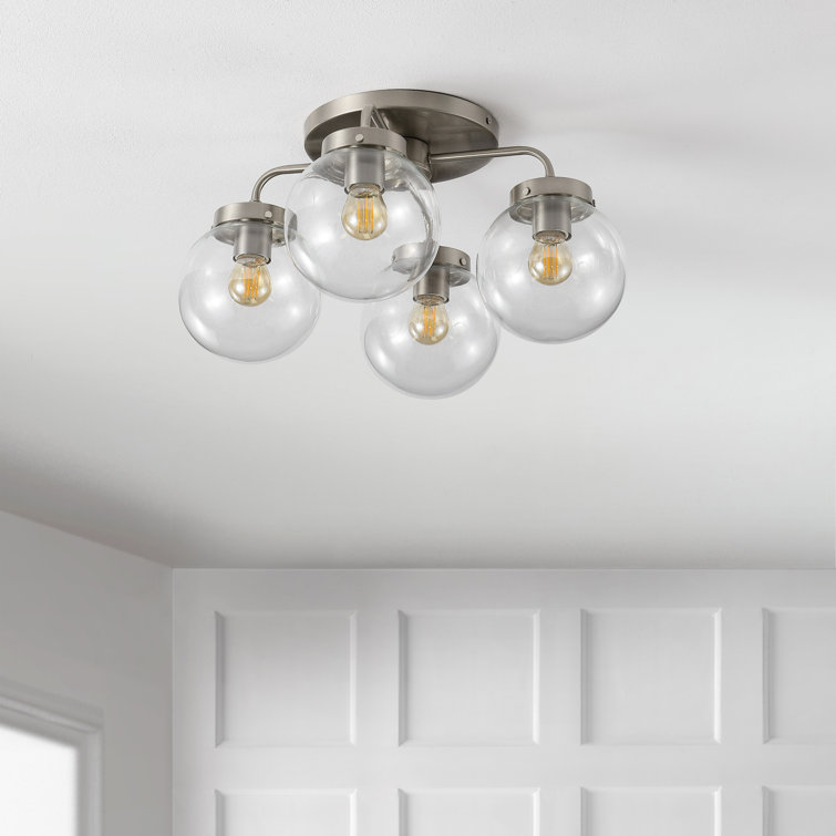 Nickel and Glass 4-Light LED Semi Flush Mount Fixture