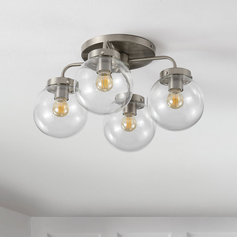 Nickel and Glass 4-Light LED Semi Flush Mount Fixture