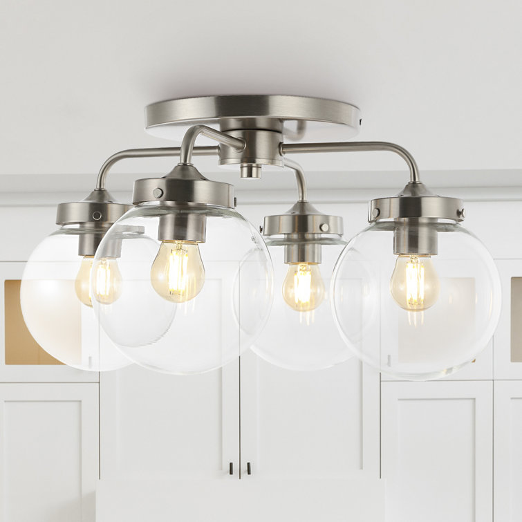 Nickel and Glass 4-Light LED Semi Flush Mount Fixture