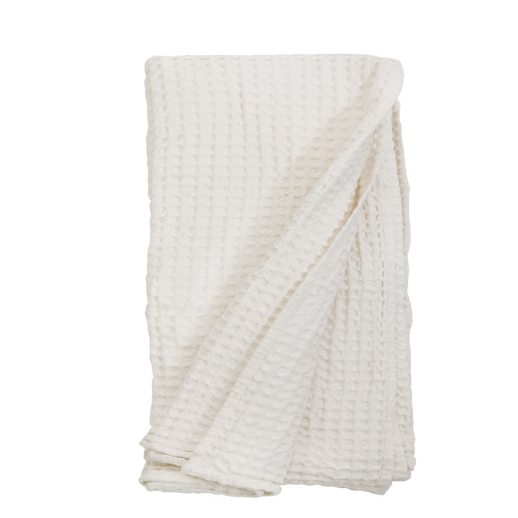 Zuma Queen-Sized Cream Cotton Waffle Weave Blanket