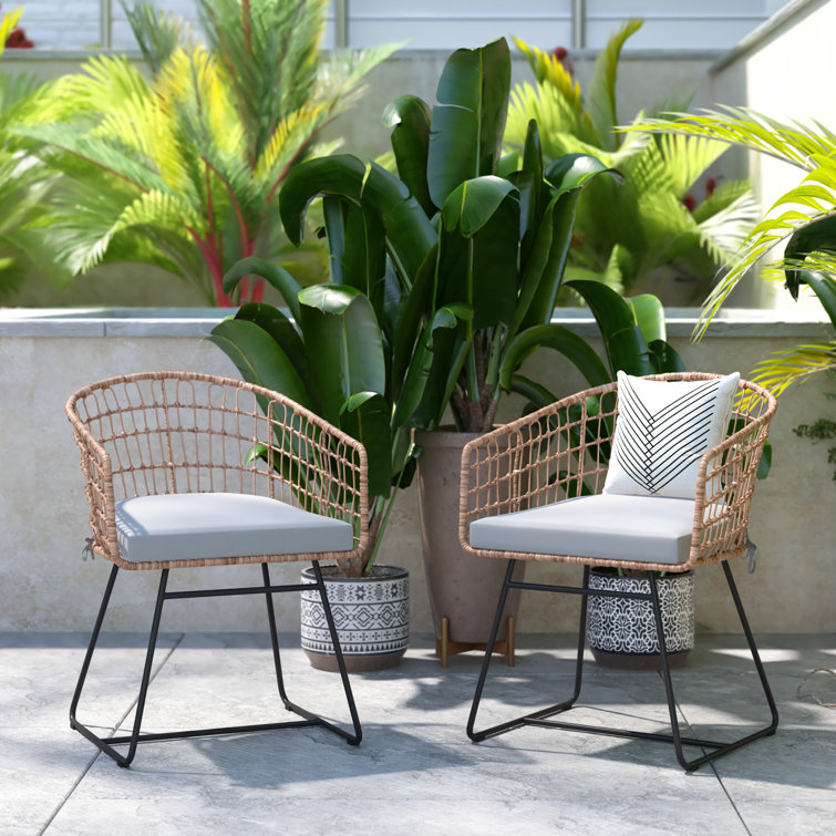 Natural Rattan Rope Patio Chair with Gray Cushions