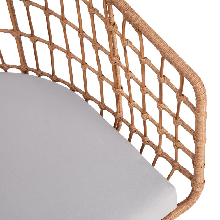 Natural Rattan Rope Patio Chair with Gray Cushions