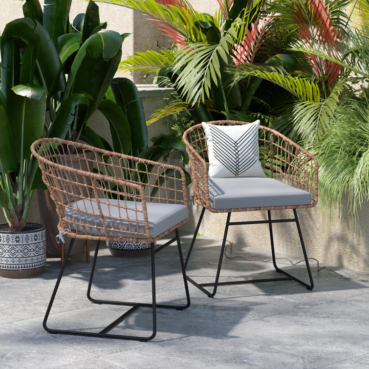 Natural Rattan Rope Patio Chair with Gray Cushions
