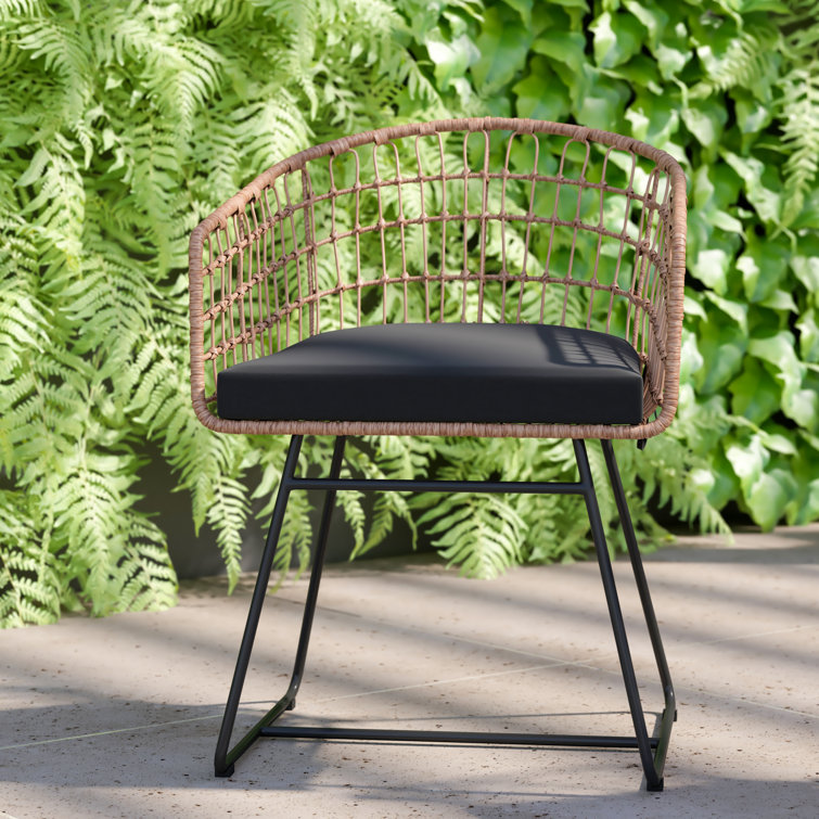 Natural Rattan Rope Patio Chair with Black Cushions