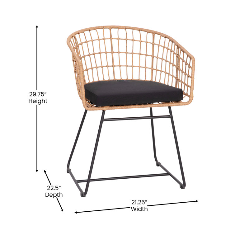 Natural Rattan Rope Patio Chair with Black Cushions