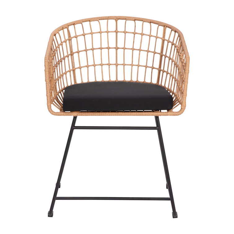 Natural Rattan Rope Patio Chair with Black Cushions