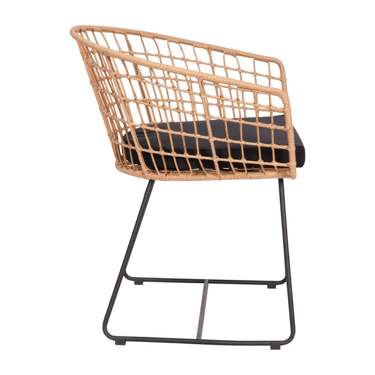 Natural Rattan Rope Patio Chair with Black Cushions