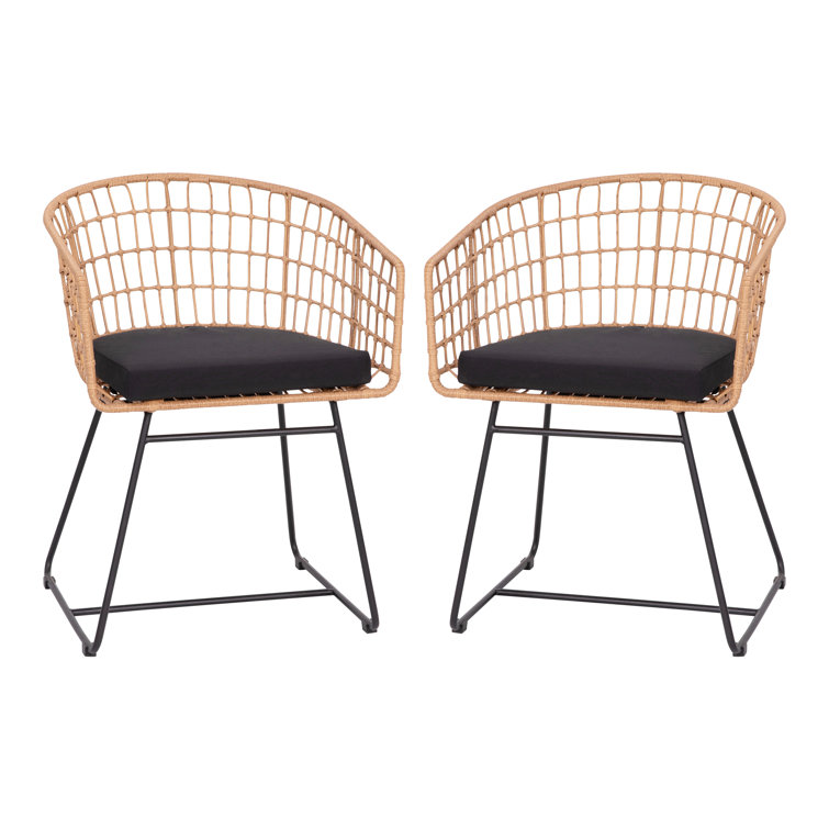 Natural Rattan Rope Patio Chair with Black Cushions