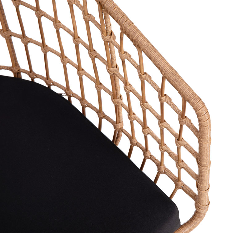 Natural Rattan Rope Patio Chair with Black Cushions