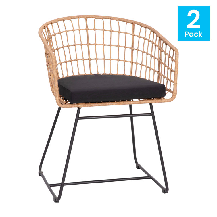 Natural Rattan Rope Patio Chair with Black Cushions