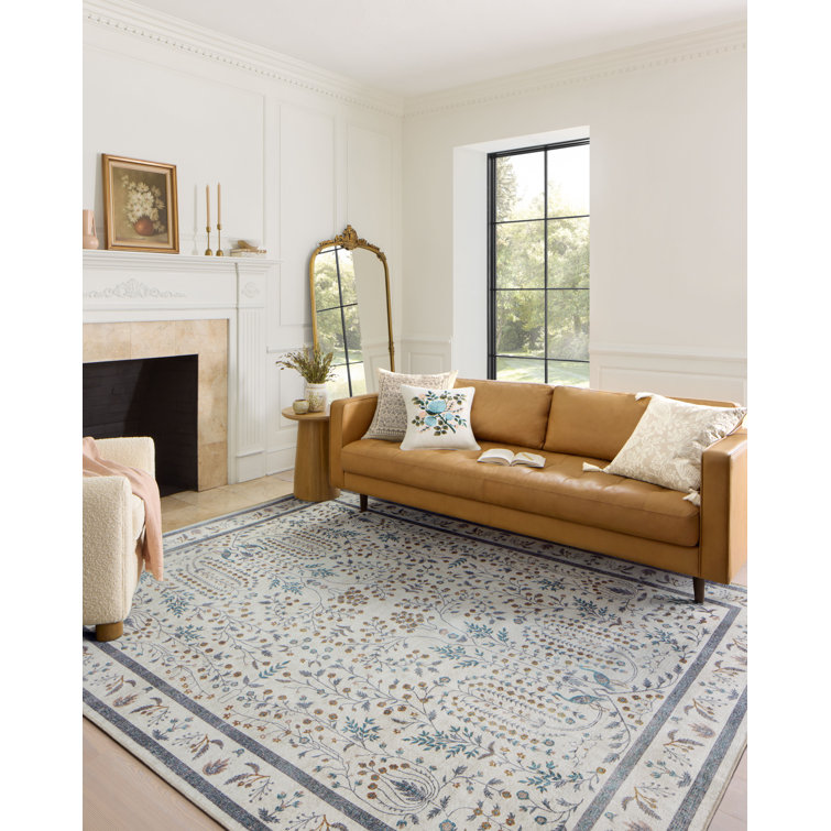 Maison Wisteria Cream Floral Synthetic Area Rug 3'-9" x 5'-6"