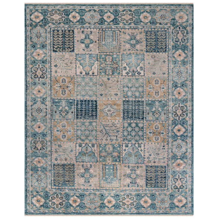 Samarkand Blue/Beige Hand-Knotted Wool 8' x 10' Area Rug