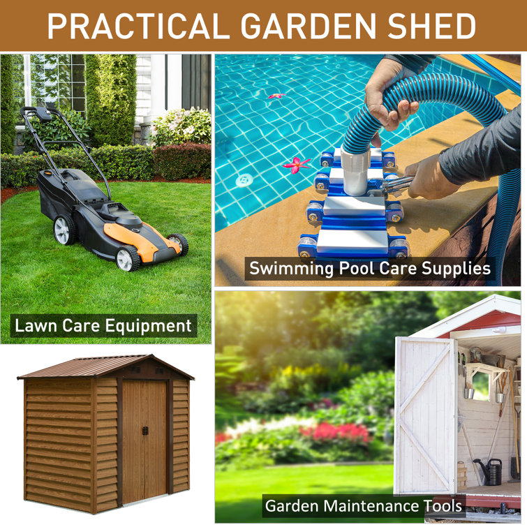Outsunny 11' x 9' Brown Metal Storage Shed Kit with Windows