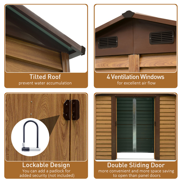 Outsunny 11' x 9' Brown Metal Storage Shed Kit with Windows