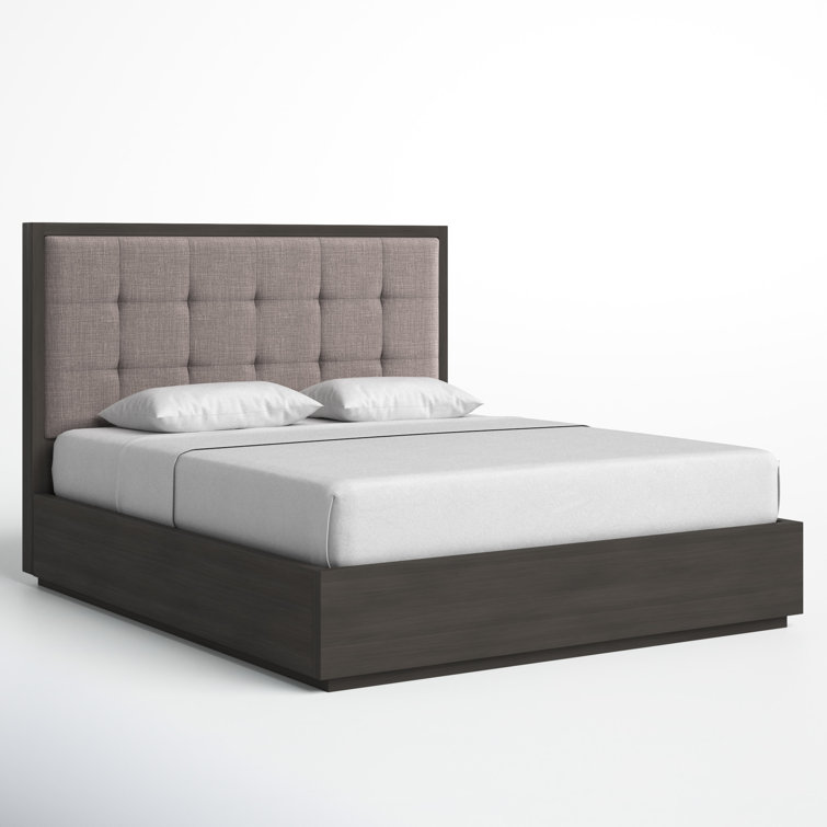 Basalt Grey King-Sized Wood Frame Bed with Tufted Linen Upholstery