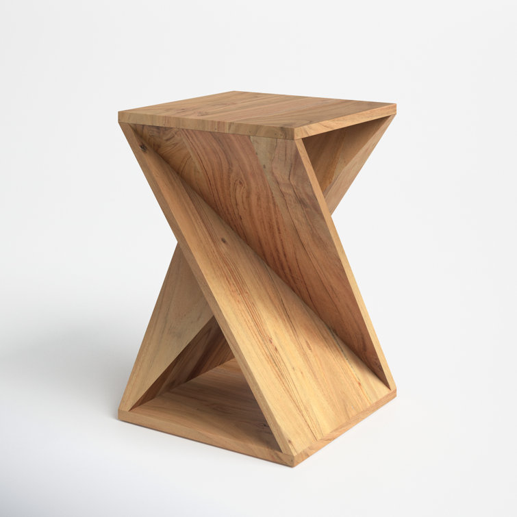 Transitional Amber Solid Wood and Metal 16" Square End Table