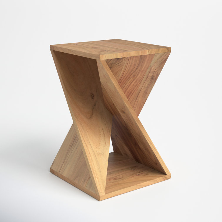 Transitional Amber Solid Wood and Metal 16" Square End Table