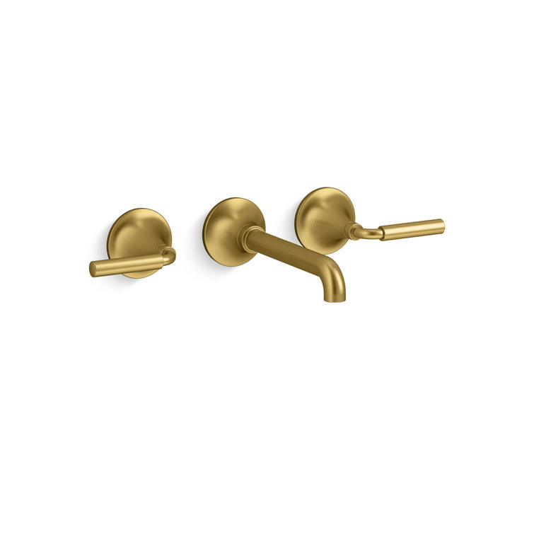Elegant Vibrant Brushed Moderne Brass Wall-Mount Bathroom Sink Faucet