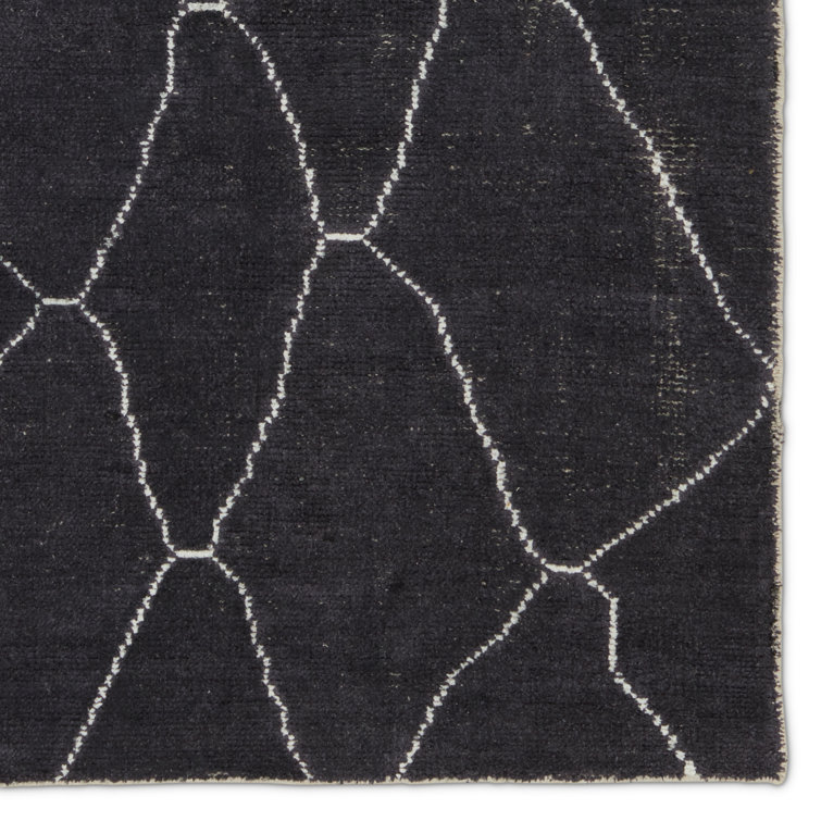 Black and White Geometric Handwoven Rayon Runner Rug