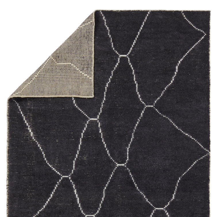 Black and White Geometric Handwoven Rayon Runner Rug