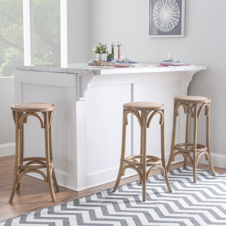 Rae Rustic Beige Elm Wood Backless Bar Stool