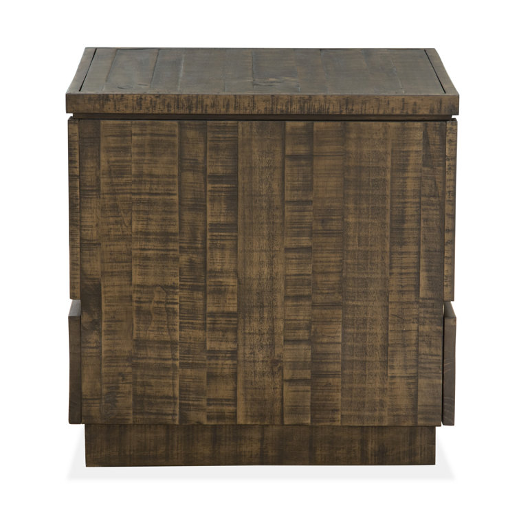 Dark Brown Pine Wood Rectangular End Table with Storage