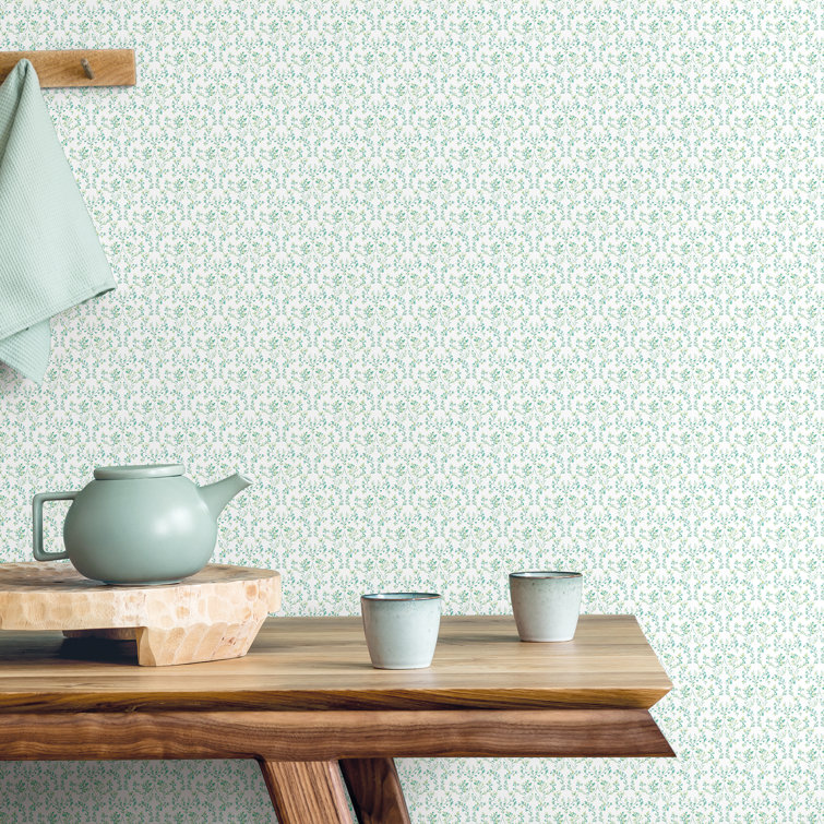 Emerald Green and Turquoise Floral Ogee Damask Wallpaper Roll