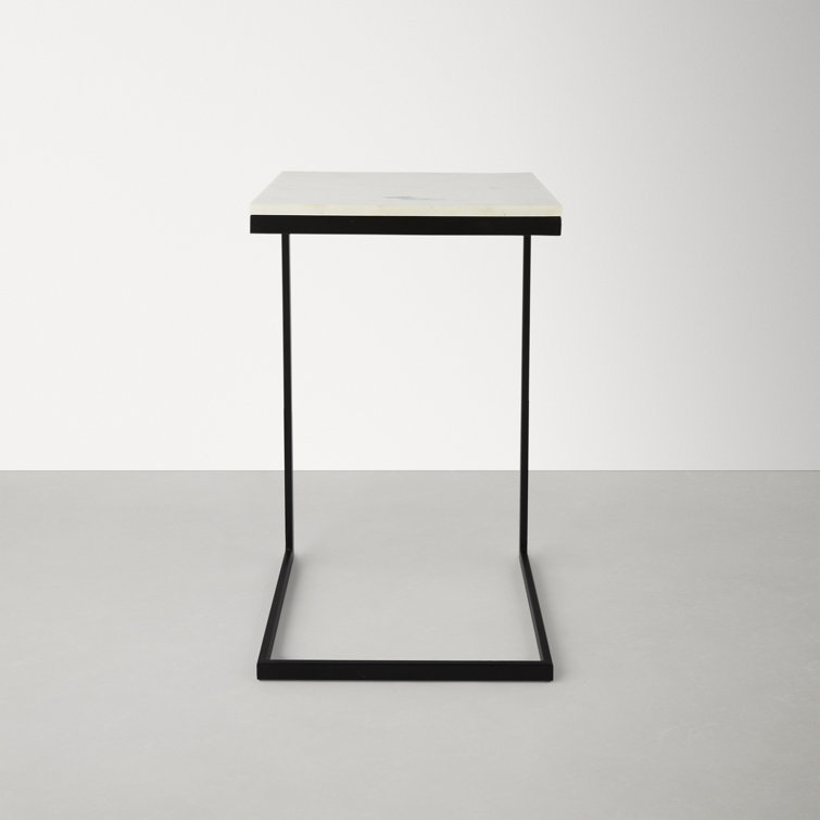 Cleo Modern C-Shape Black Iron & White Marble End Table