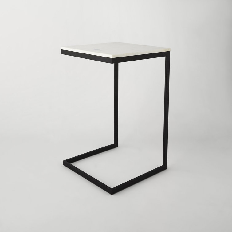 Cleo Modern C-Shape Black Iron & White Marble End Table